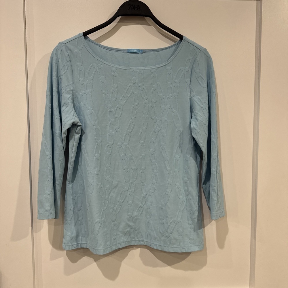 J.Mclaughlin Top Womens Large Blue Multi‎ Chains AOP Catalina Cloth 3/4 Sleeve